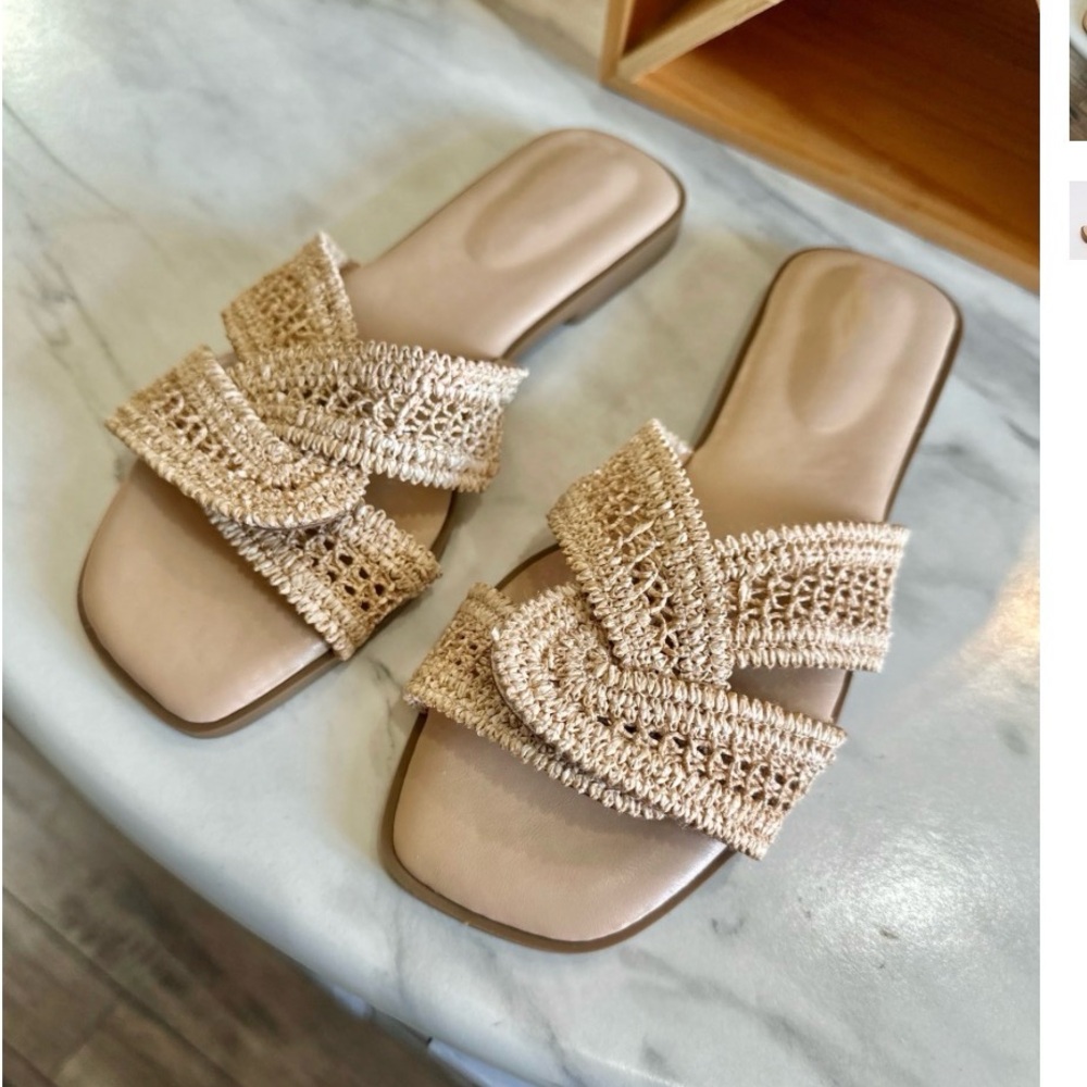 BAMBOO Tan Woven Slide Sandals